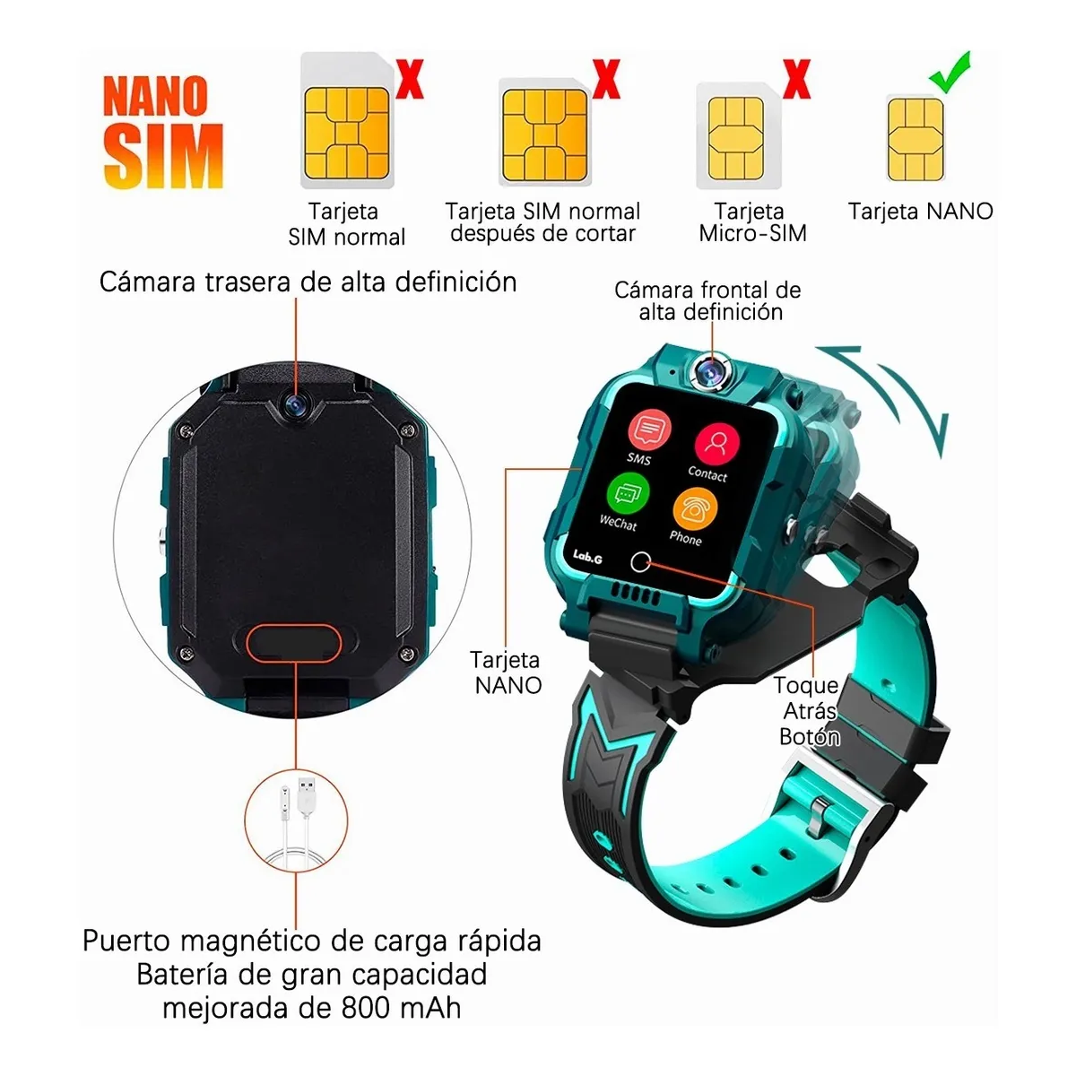 Foto 6 pulgar | Reloj Inteligente 4g Gps Wifi Lab.g Verde para Niños