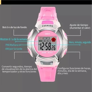 Foto 3 | Reloj Infantil Led Niña Cronometro Contra Agua Lab.g Rosa