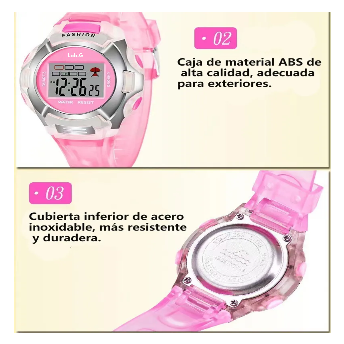 Foto 5 pulgar | Reloj Infantil Led Niña Cronometro Contra Agua Lab.g  Rosa