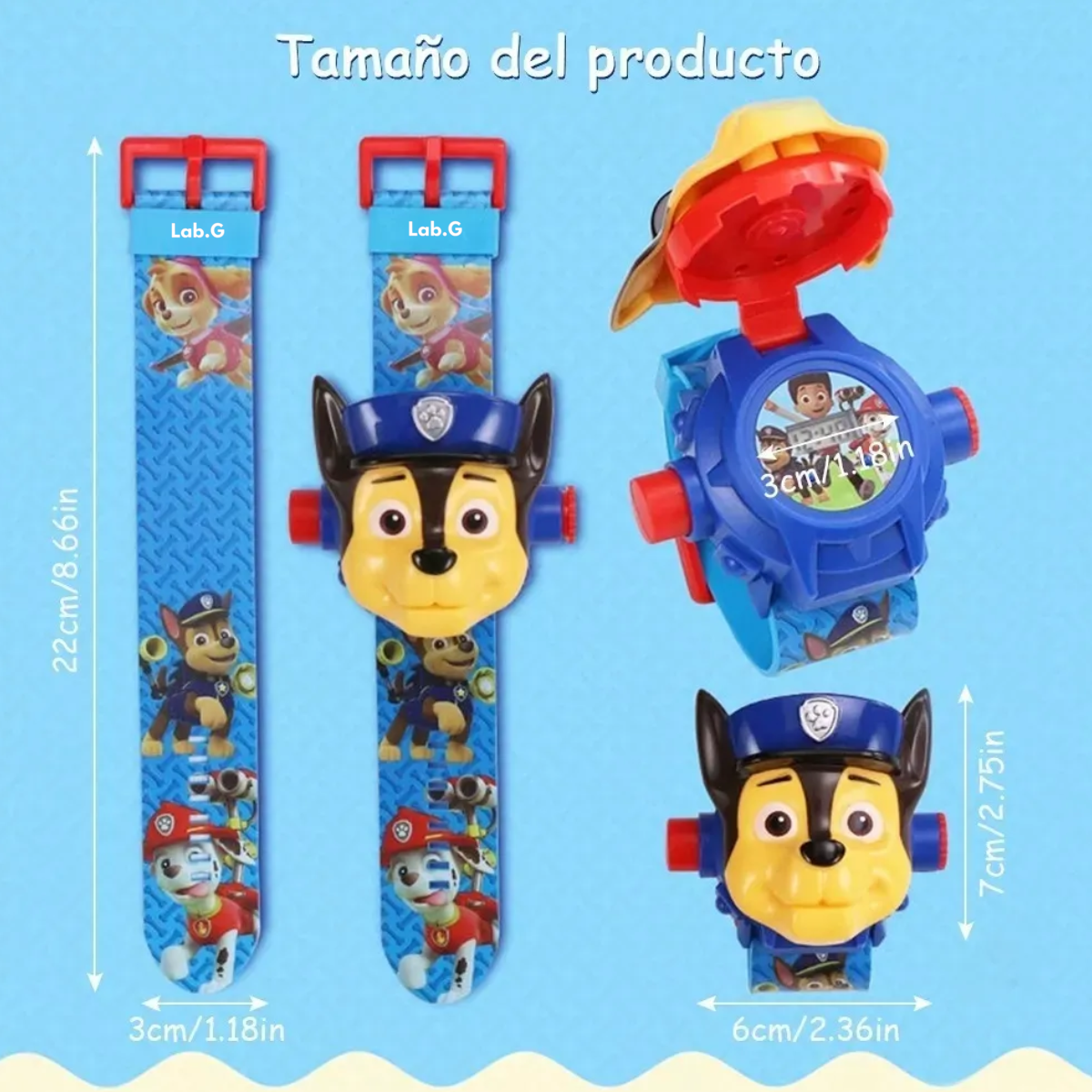 Foto 4 pulgar | Reloj Proyector Niños 24 Imágenes Paw Patrol, Chase+pegatina Lab.g Azul