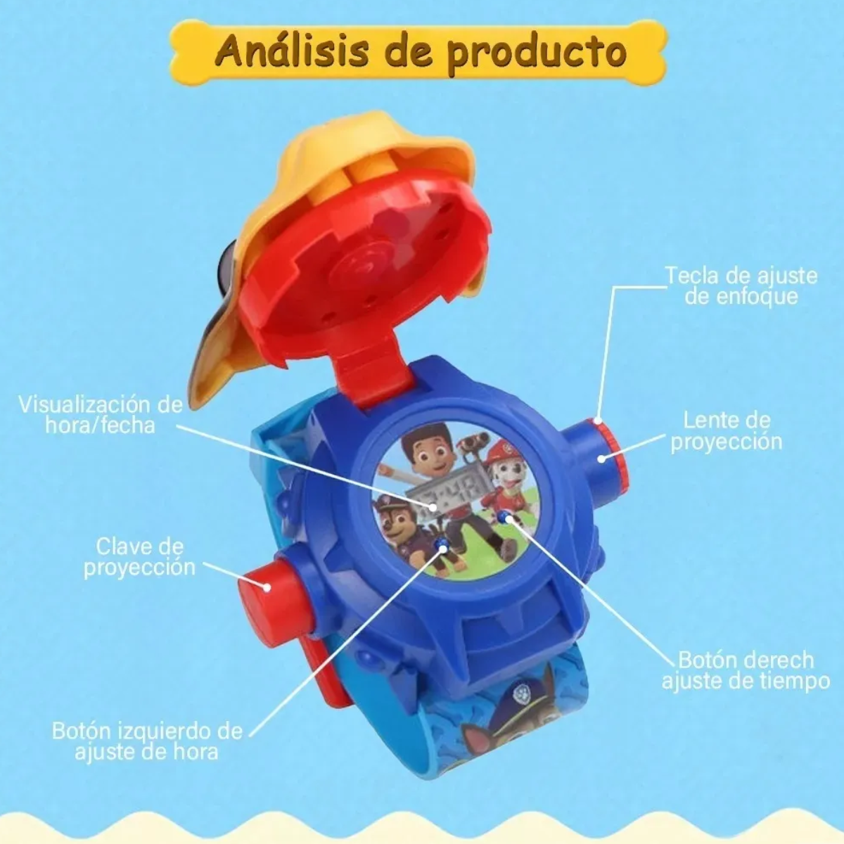 Foto 6 pulgar | Reloj Proyector Niños 24 Imágenes Paw Patrol, Chase+pegatina Lab.g Azul