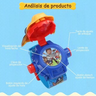 Foto 5 | Reloj Proyector Niños 24 Imágenes Paw Patrol, Chase+pegatina Lab.g Azul