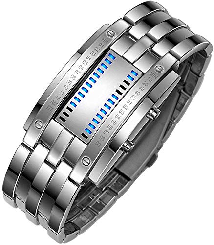Foto 3 pulgar | Venta Internacional - Reloj Gosasa Binary Matrix Blue Led Digital De Acero Inoxidable