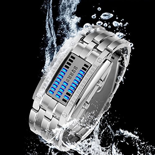 Foto 7 pulgar | Venta Internacional - Reloj Gosasa Binary Matrix Blue Led Digital De Acero Inoxidable