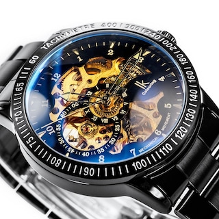 Foto 2 | Venta Internacional - Reloj Burytony Causal Black Steel Skeleton Automatic Para Hombre