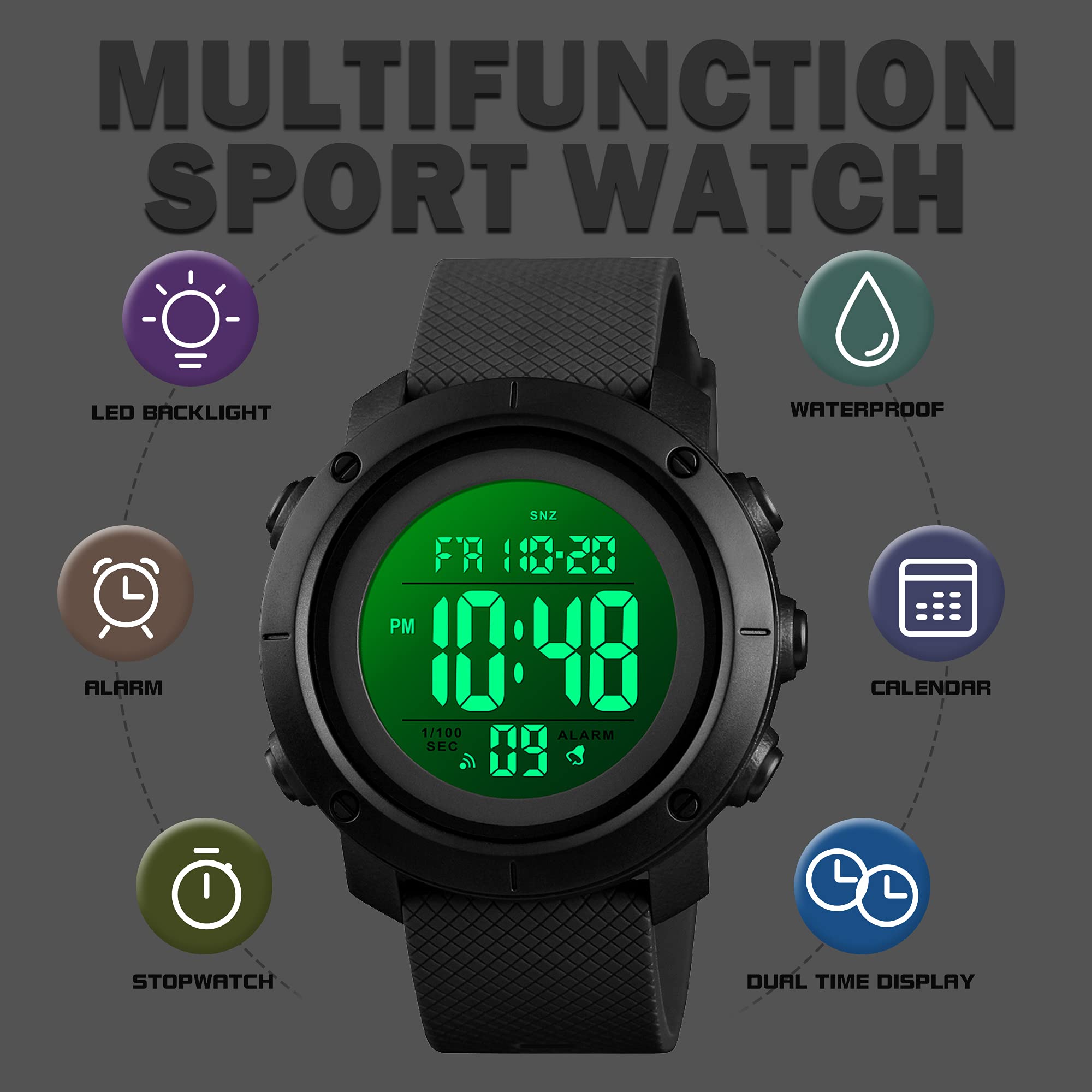 Foto 4 pulgar | Venta Internacional - Reloj Deportivo Findtime Digital Para Hombre, 5 Atm, Resistente Al Agua Con Alarma