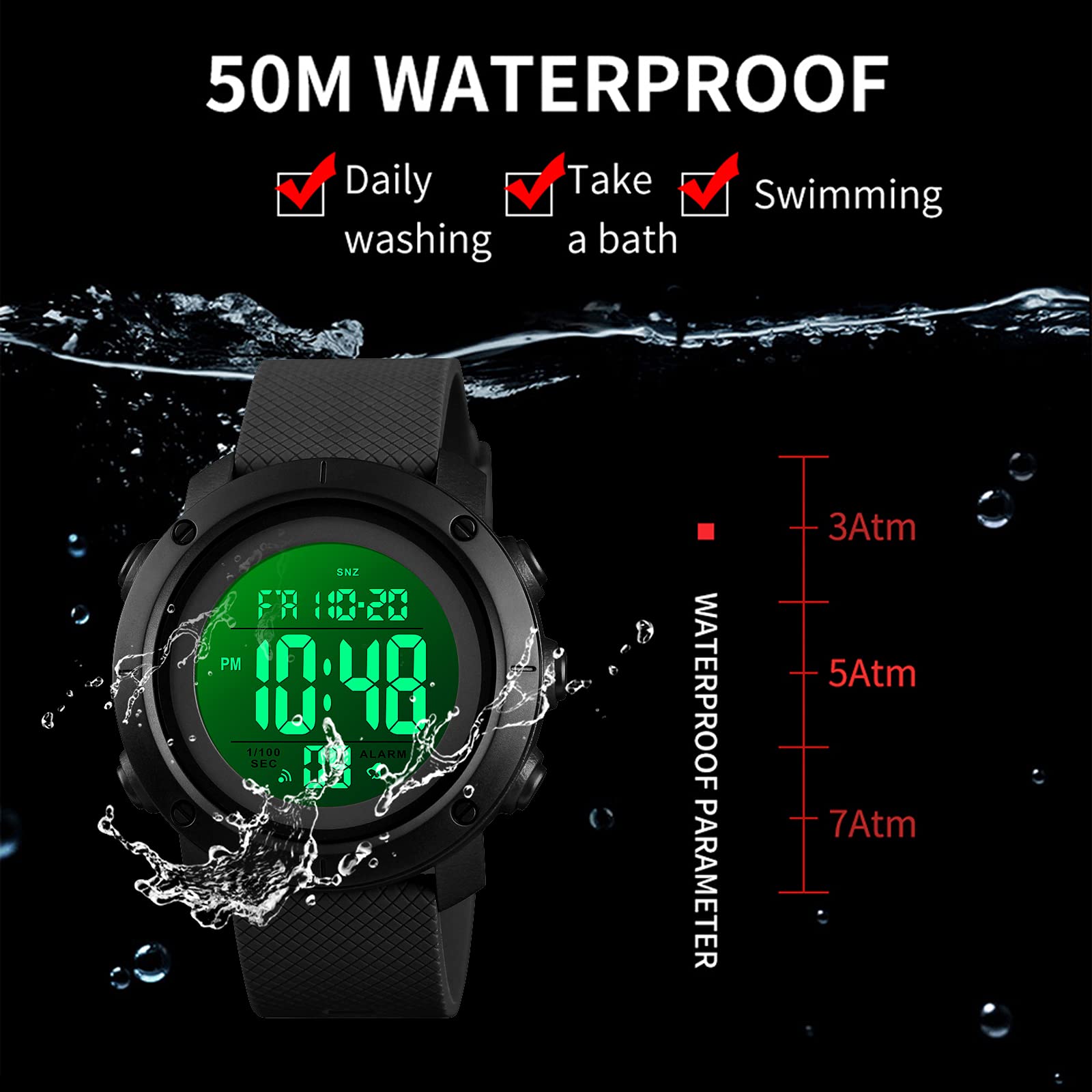 Foto 5 pulgar | Venta Internacional - Reloj Deportivo Findtime Digital Para Hombre, 5 Atm, Resistente Al Agua Con Alarma