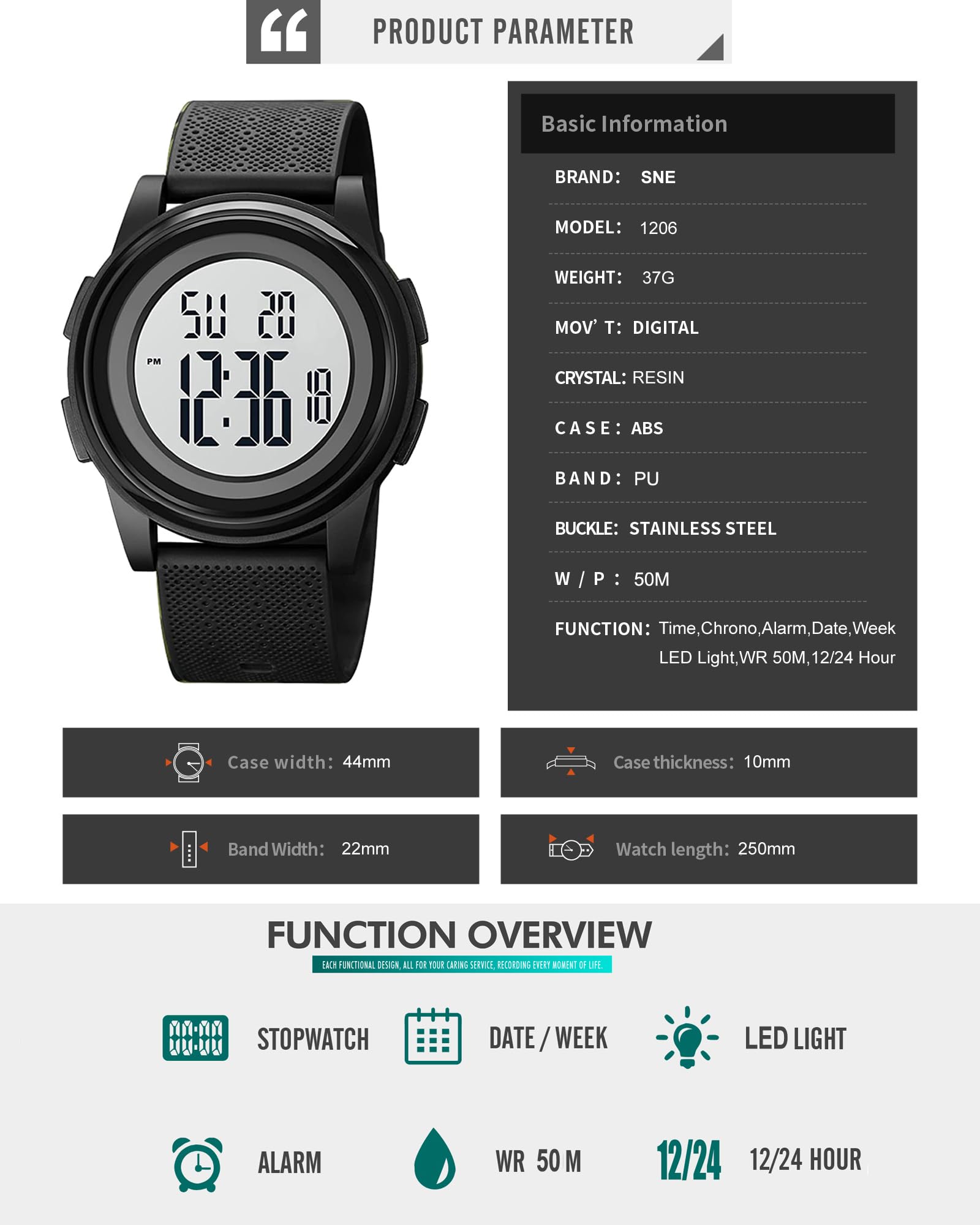 Foto 5 pulgar | Venta Internacional - Reloj Digital Sne Ultrafino E Impermeable Para Hombre 1206