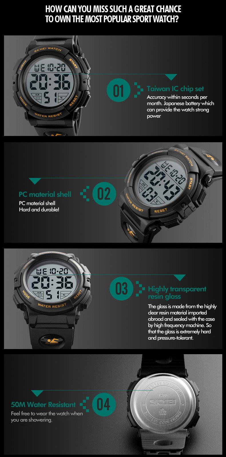 Foto 7 pulgar | Venta Internacional - Reloj Digital Gosasa Con Alarma Led Impermeable Y Cronómetro Para Hombre