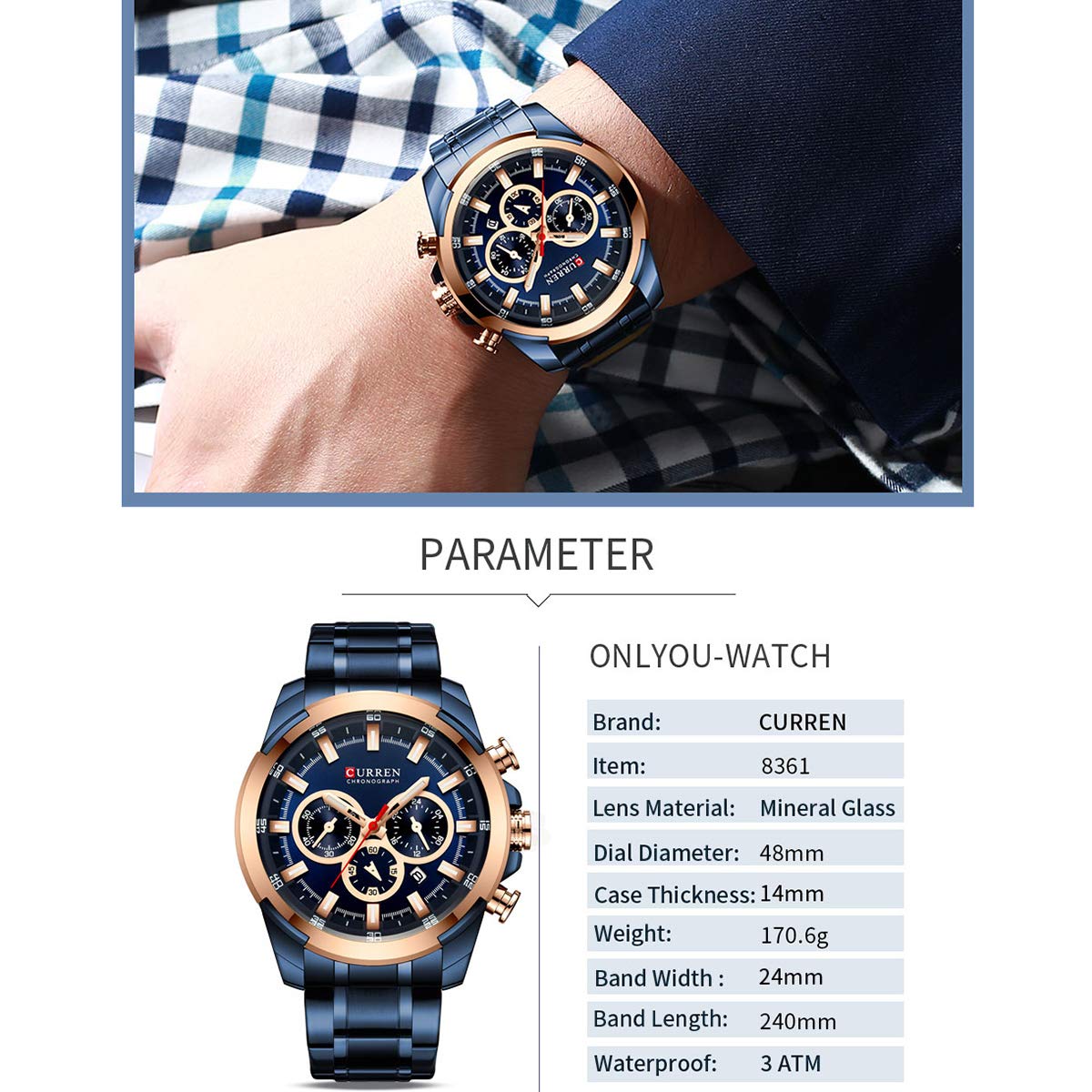 Foto 5 pulgar | Venta Internacional - Reloj De Pulsera Janhiny 8361 Quartz Para Hombre Con Cronógrafo 3atm