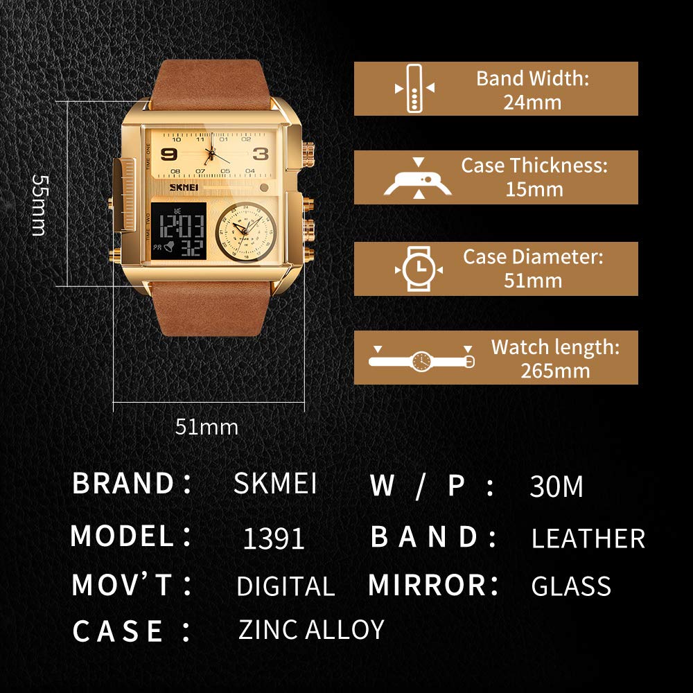 Foto 7 | Venta Internacional - Reloj De Pulsera Skmei Led Cuadrado De Esfera Grande Analógico De Cuarzo Para Mí
