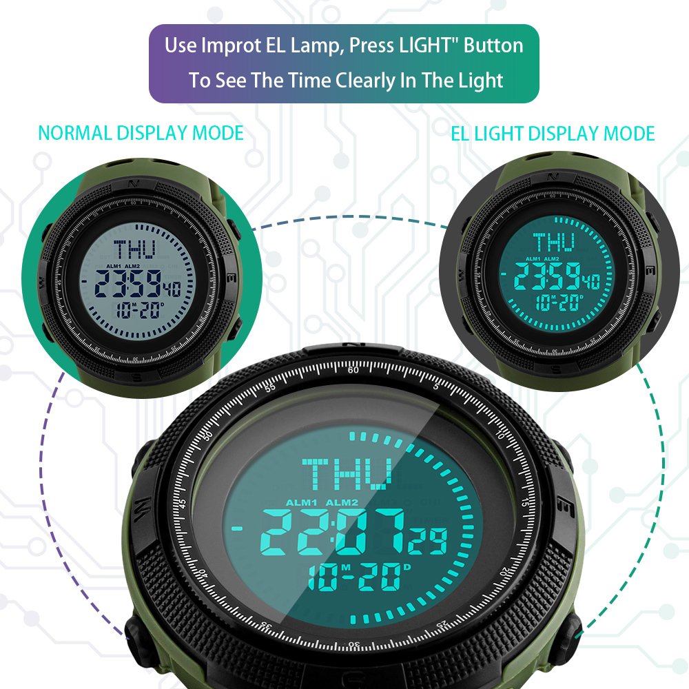 Foto 3 pulgar | Venta Internacional - Reloj Digital Skmei 1254 Brújula Con Cronómetro, 50 M, Resistente Al Agua