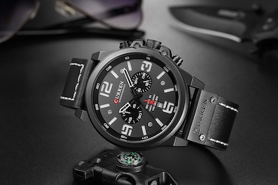 Foto 3 | Venta Internacional - Reloj Militar Caowtan Con Correa De Piel Analógica De Cuarzo Para Hombre