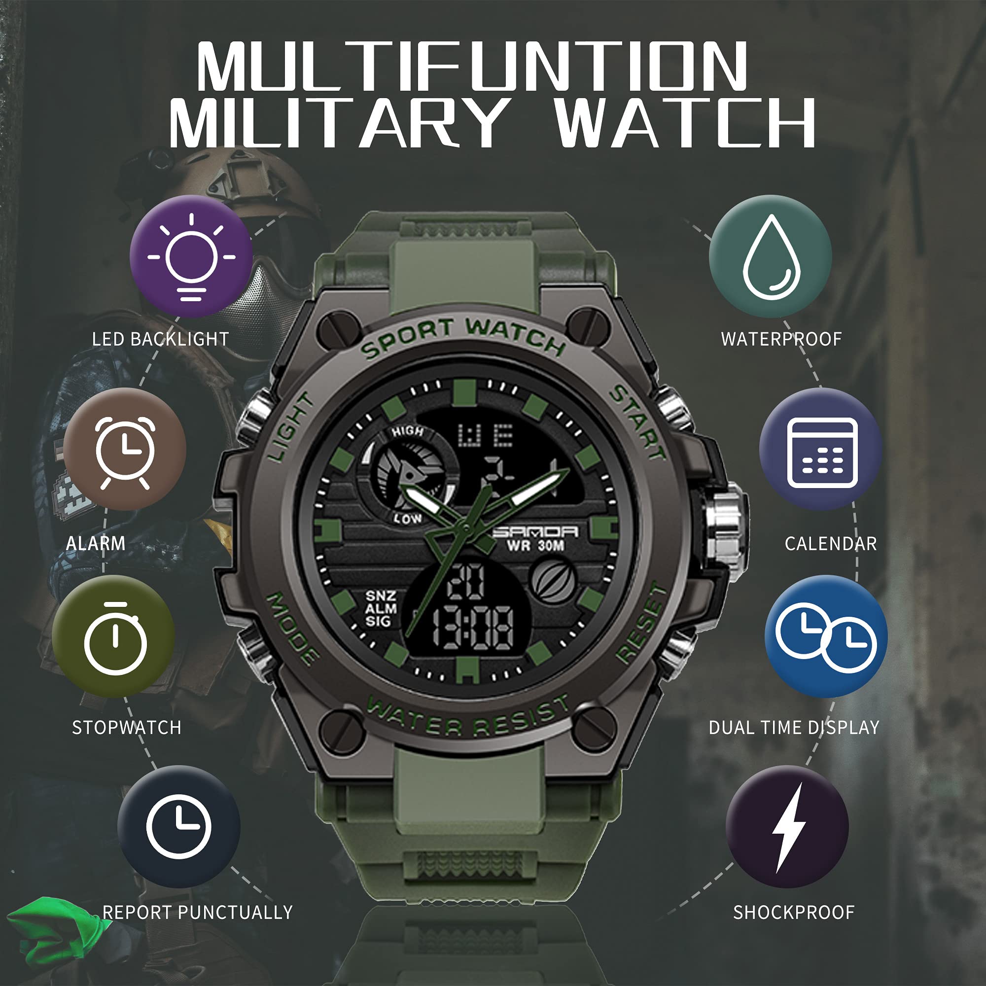 Foto 7 pulgar | Venta Internacional - Reloj Deportivo Cnbro Digital Táctico Para Hombre, Impermeable, 30 M