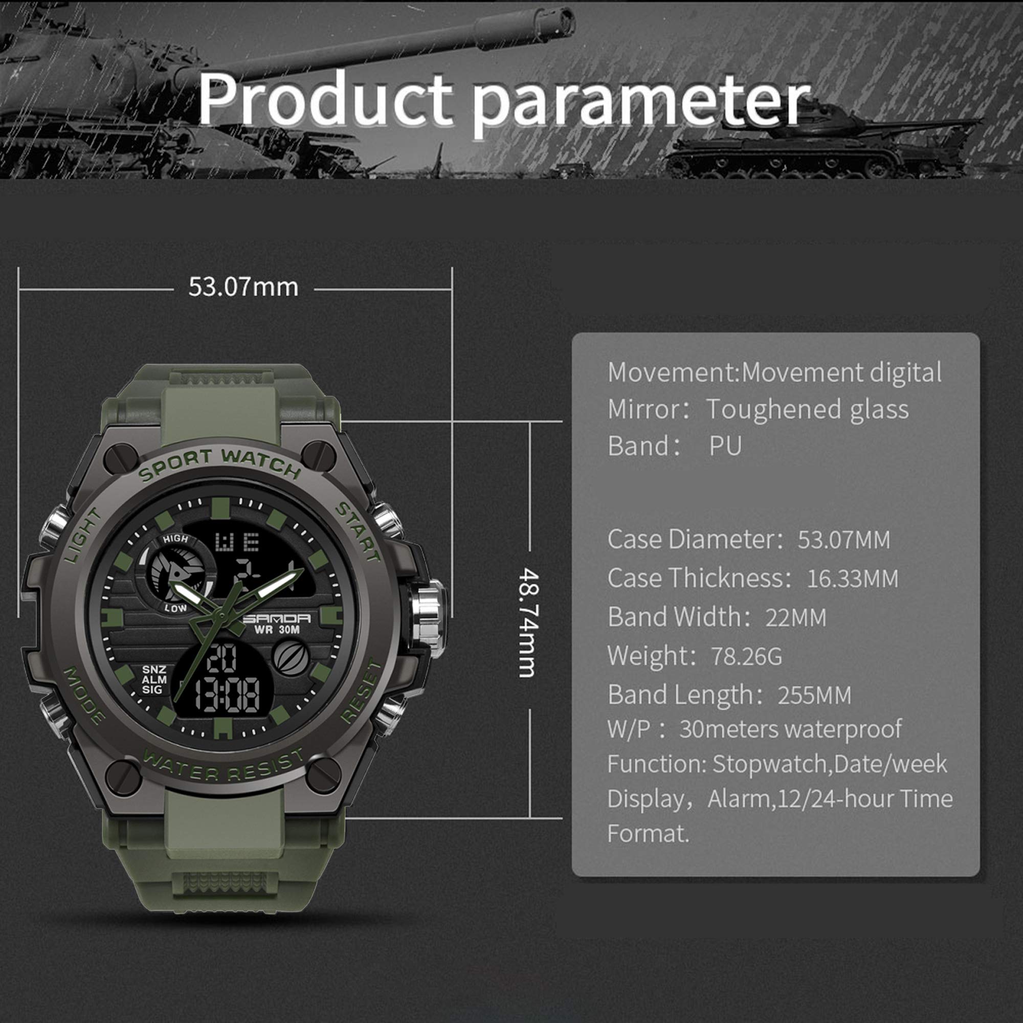 Foto 8 pulgar | Venta Internacional - Reloj Deportivo Cnbro Digital Táctico Para Hombre, Impermeable, 30 M
