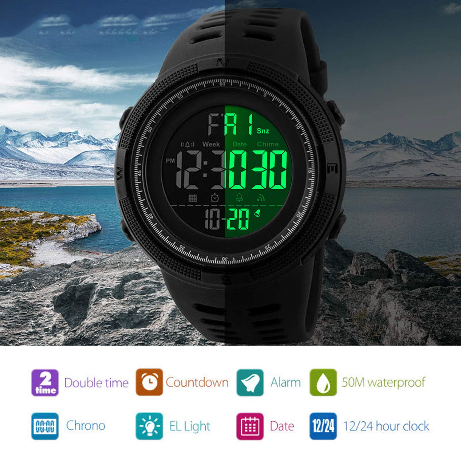 Foto 8 pulgar | Venta Internacional - Reloj Deportivo Fanmis Para Hombre, Digital, Led, Militar, 50 M, Resistente Al Agua