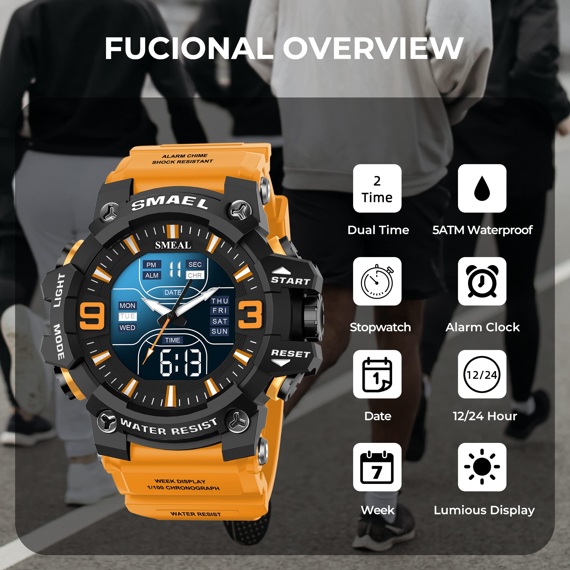 Foto 5 pulgar | Venta Internacional - Reloj Deportivo Militar Impermeable para Hombre con Doble Esfera y Cronógrafo