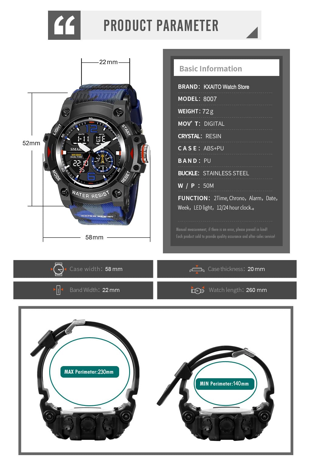 Foto 5 pulgar | Venta Internacional - Reloj Deportivo Kxaito 8007 con Cronómetro LED Impermeable para Hombre