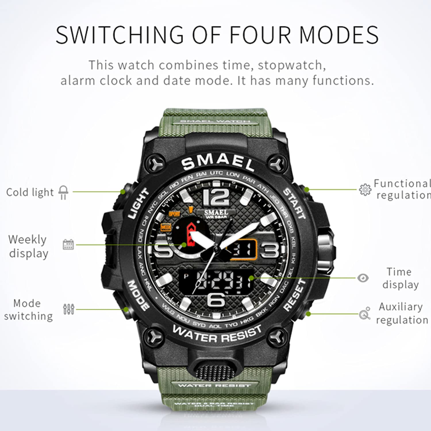 Foto 2 | Venta Internacional - Reloj Deportivo Weijie Digital Para Hombre, Resistente Al Agua, 50 M