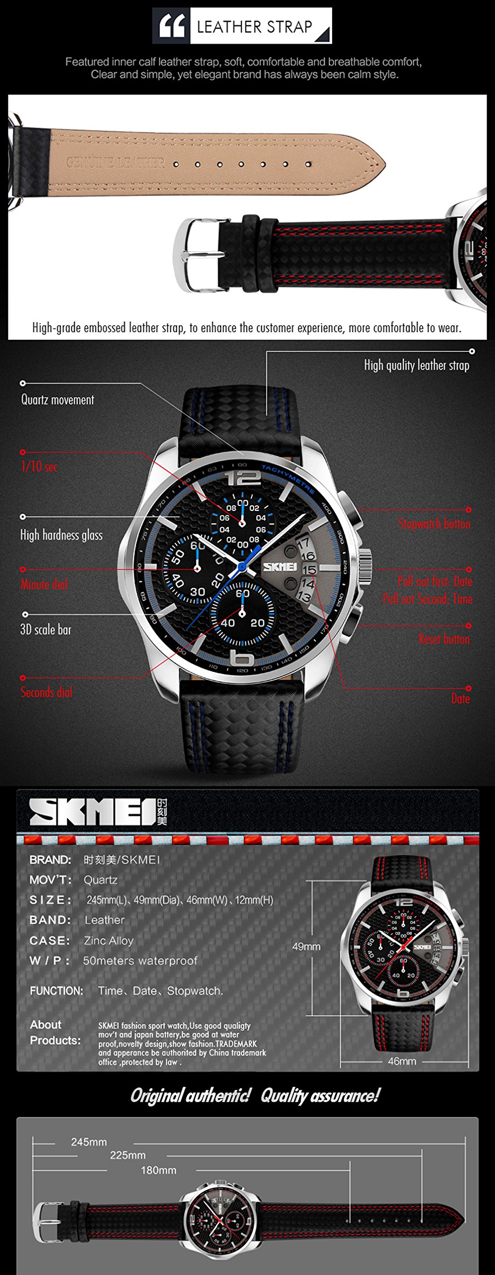 Foto 6 pulgar | Venta Internacional - Reloj Deportivo Skmei Con Correa De Cuero De Cuarzo Multifunción Para Hombre
