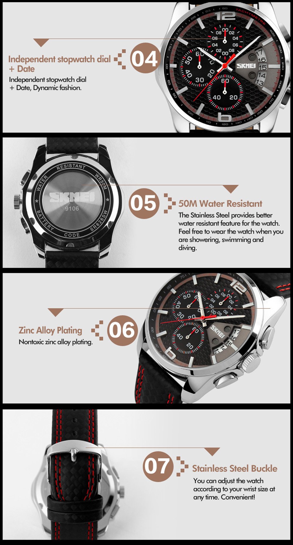 Foto 9 pulgar | Venta Internacional - Reloj Deportivo Skmei Con Correa De Cuero De Cuarzo Multifunción Para Hombre