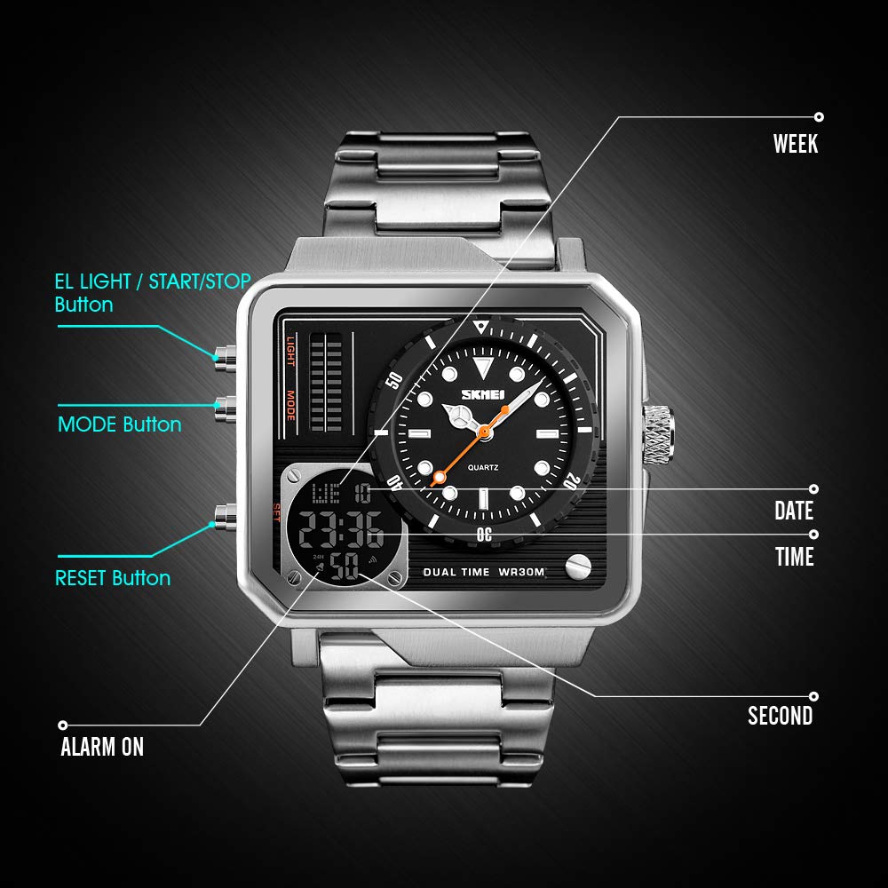Foto 7 pulgar | Venta Internacional - Reloj Digital Gosasa Cuadrado De Acero Inoxidable Con Esfera Grande Para Hombre