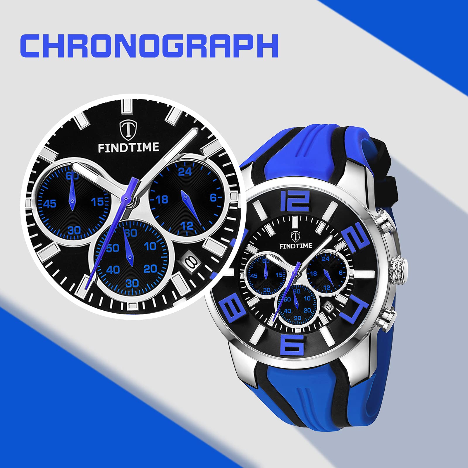 Foto 4 pulgar | Venta Internacional - Reloj Deportivo Findtime Findtime Blue Chronograph 3atm Waterpro