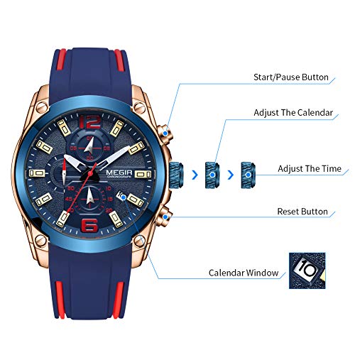 Foto 6 pulgar | Venta Internacional - Reloj Megir, Cronógrafo Analógico Deportivo, De Cuarzo, Con Correa, Para Hombre