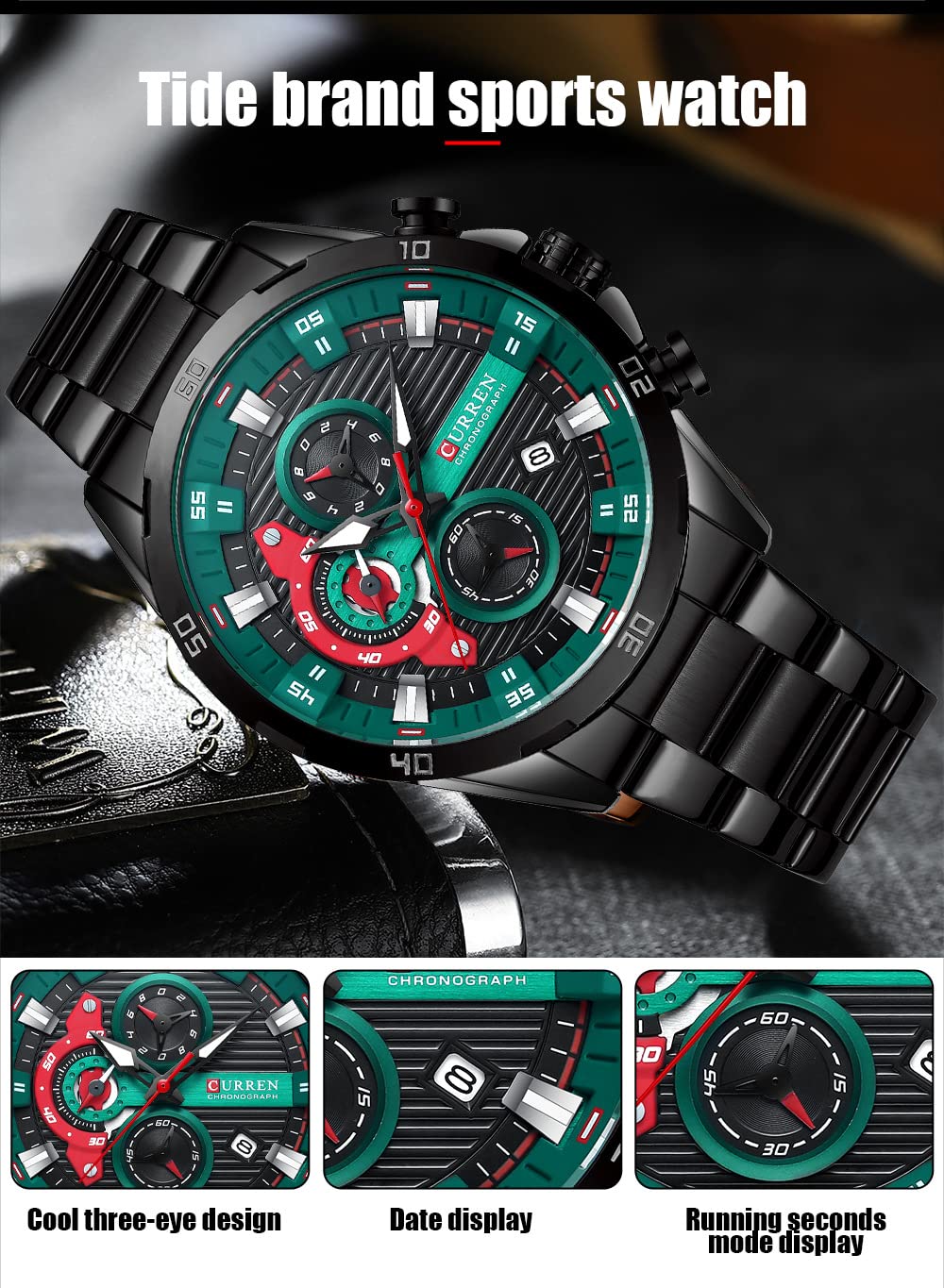 Foto 5 pulgar | Venta Internacional - Reloj Curren Chronograph Fashion Con Esfera Verde Militar Para Hombre