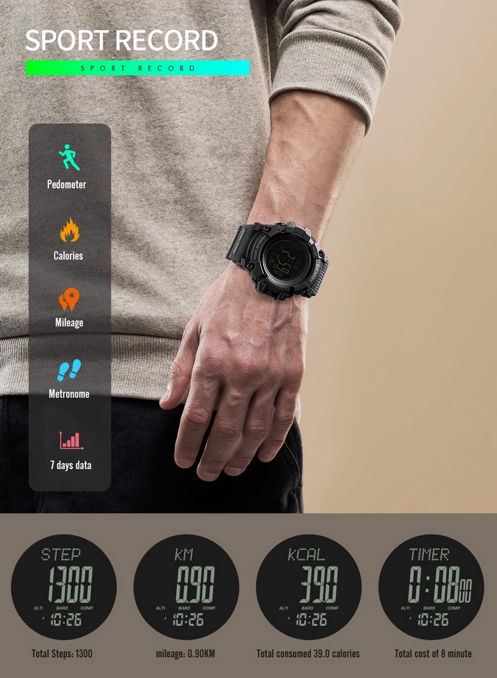 Foto 6 pulgar | Venta Internacional - Podómetro Militar Watch Gosasa Big Face Para Hombre, Deportes Al Aire Libre