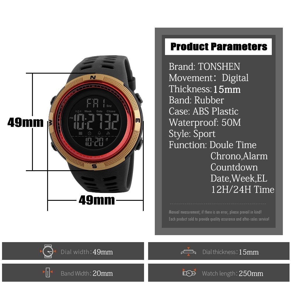 Foto 4 pulgar | Venta Internacional - Reloj Deportivo Digital Tonshen Resistente al Agua 50 m con Led para Hombre