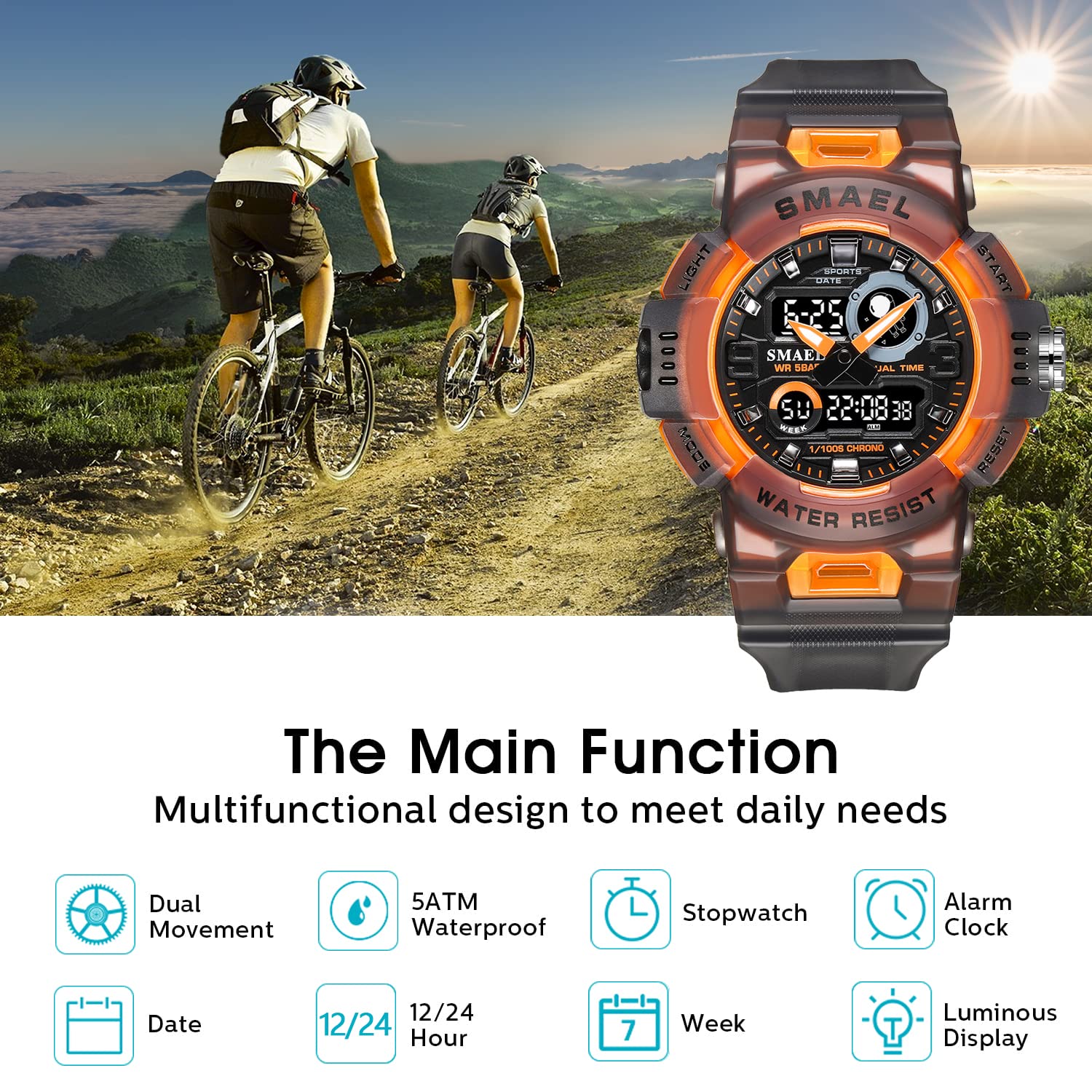 Foto 5 pulgar | Venta Internacional - Reloj Digital Smael Para Hombre, Deportivo Y Exterior, 50 M, Resistente Al Agua