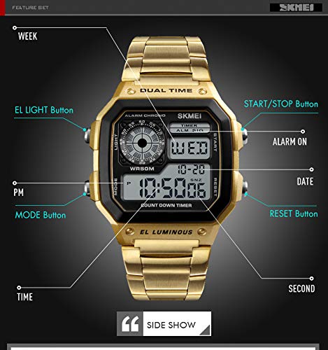Foto 5 pulgar | Venta Internacional - Reloj Deportivo Bomieux Luxury Digital Con Alarma De Doble Hora, Color Dorado