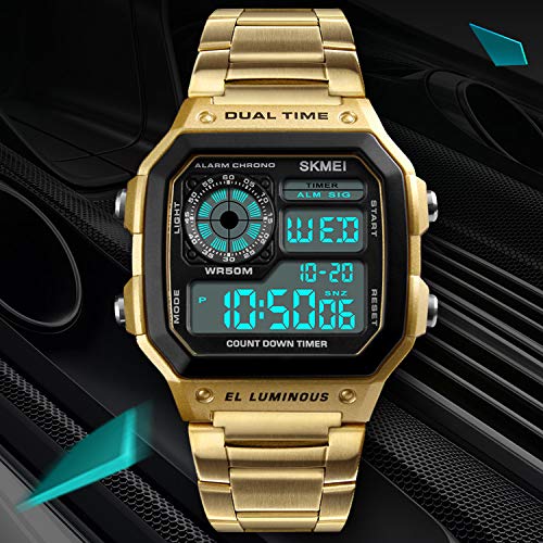 Foto 7 pulgar | Venta Internacional - Reloj Deportivo Bomieux Luxury Digital Con Alarma De Doble Hora, Color Dorado