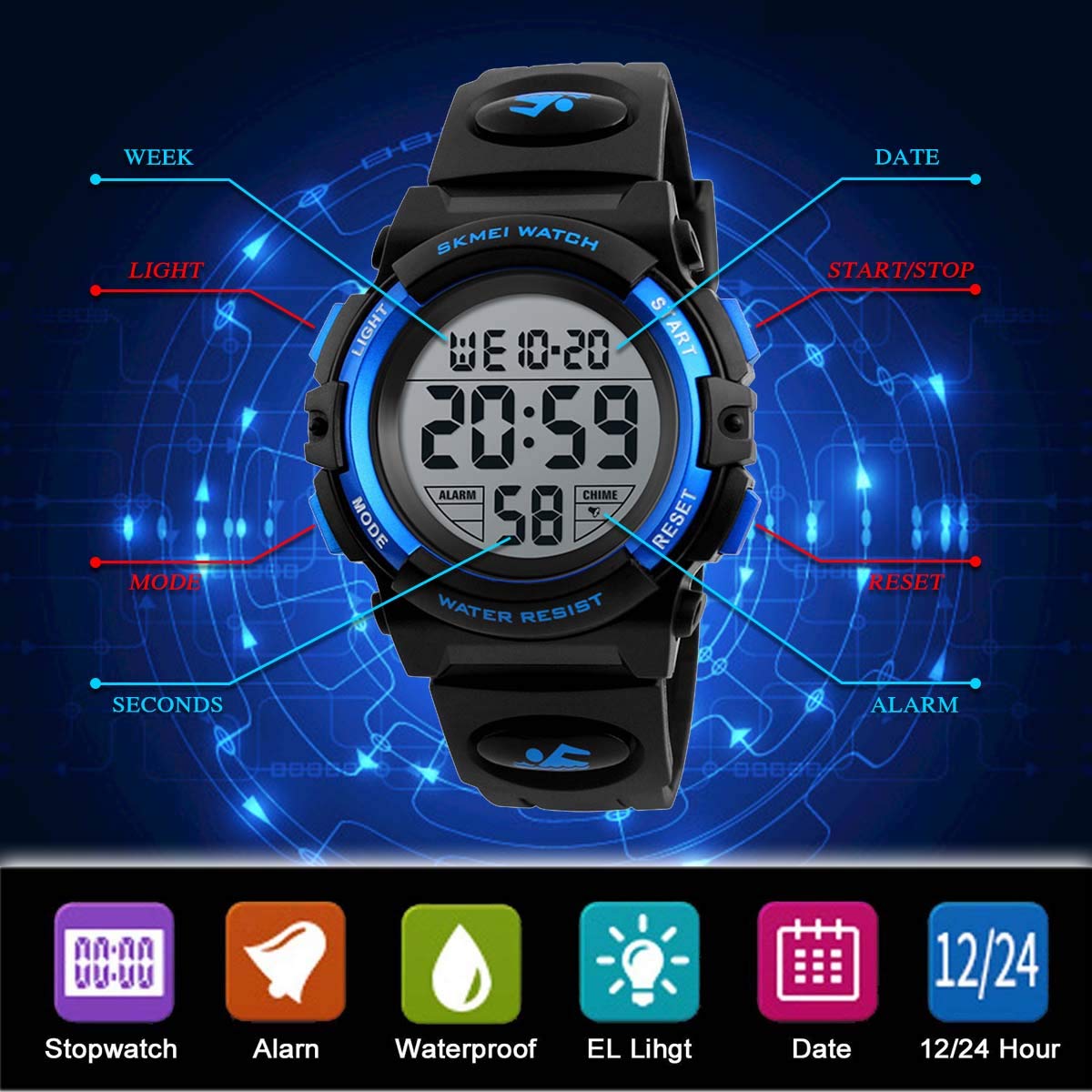 Foto 3 | Venta Internacional - Reloj Afarer 1266 Con Alarma Deportiva Impermeable Para Niños