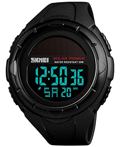 Venta Internacional - Reloj Pasoy Digital Solar Para Hombre, Correa De Caucho Negro, 5 Atm