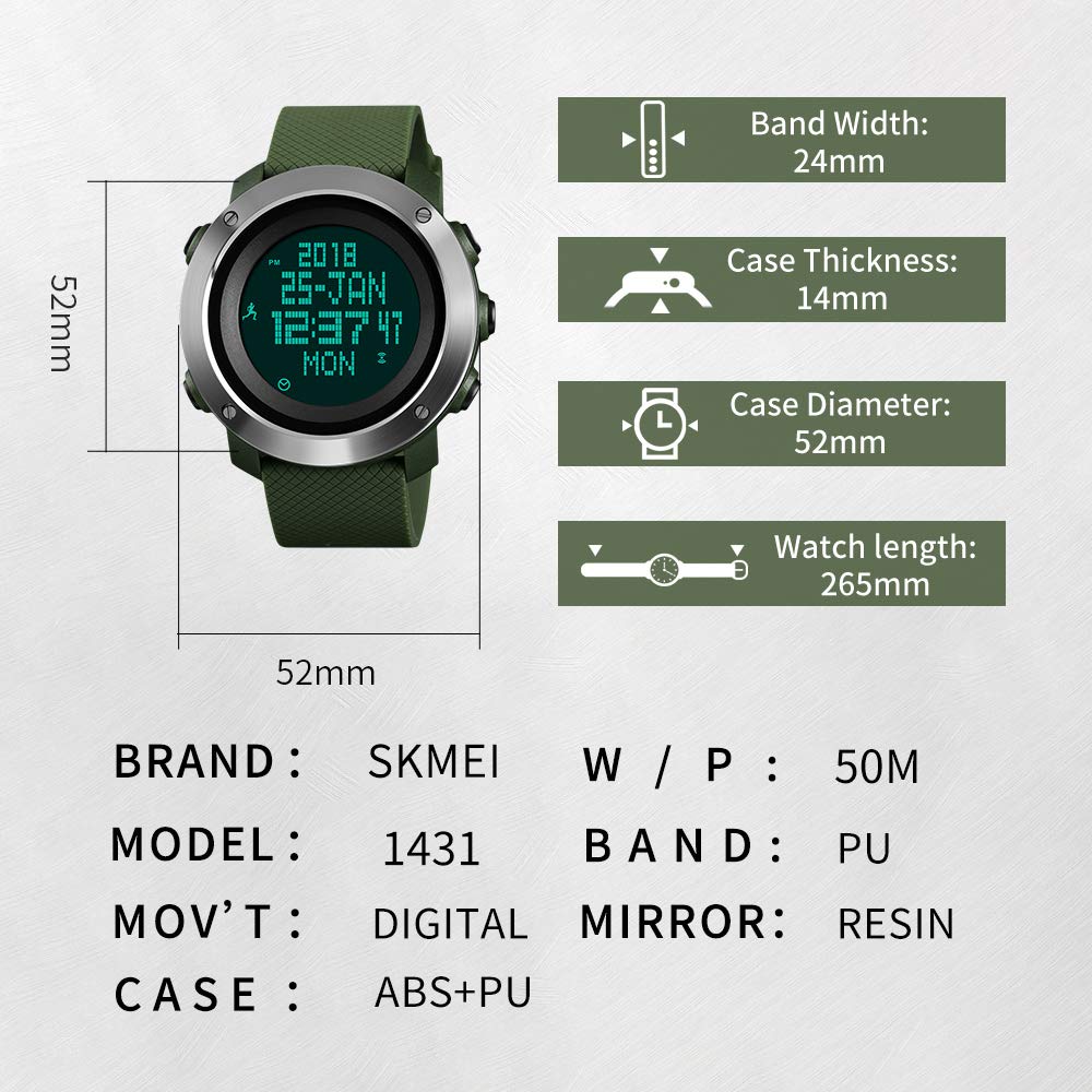 Foto 8 pulgar | Venta Internacional - Reloj Deportivo Digital Skmei Con Brújula Para Hombre, 50 M, Resistente Al Agua