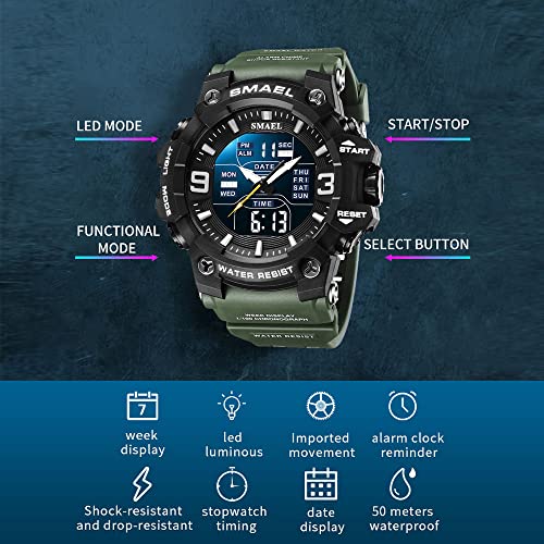 Foto 5 pulgar | Venta Internacional - Reloj Smael Cronómetro Deportivo Militar Multifunción para Hombre