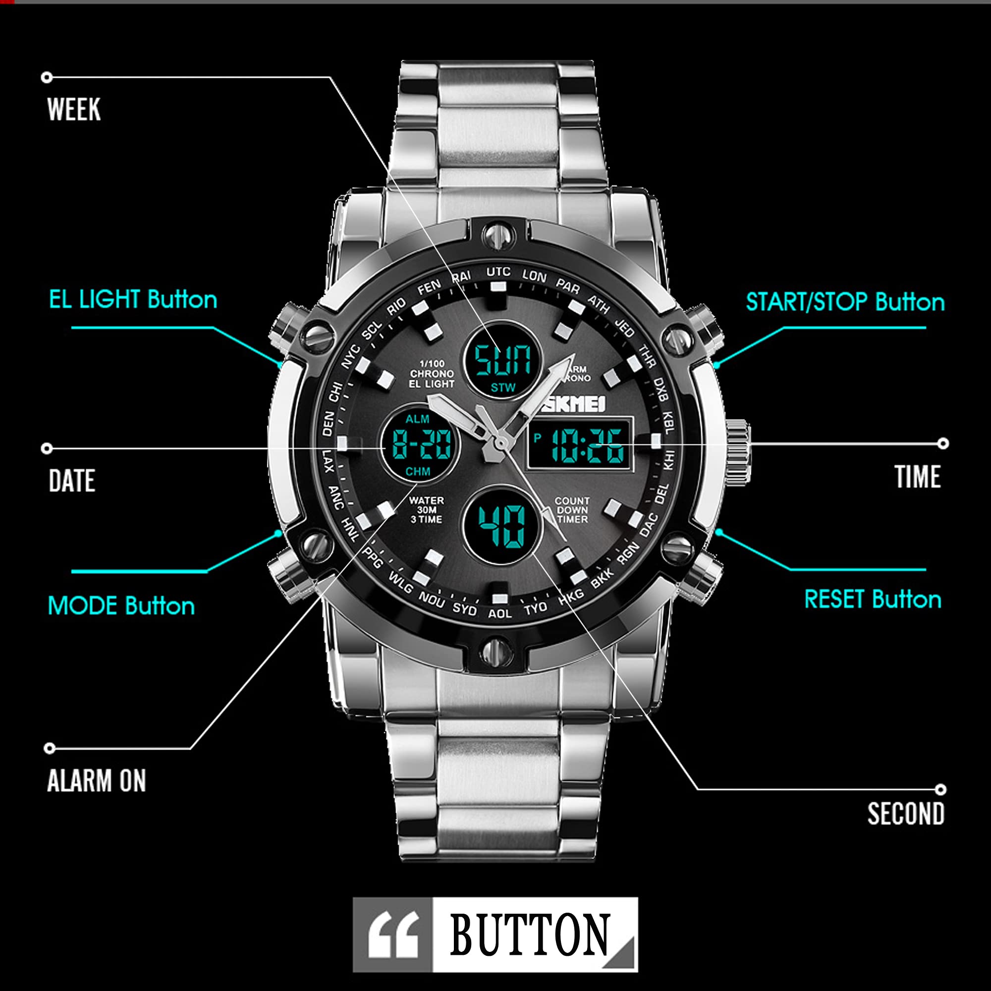 Foto 4 pulgar | Venta Internacional - Reloj Findtime Digital Waterproof Con Cuenta Regresiva Para Hombre