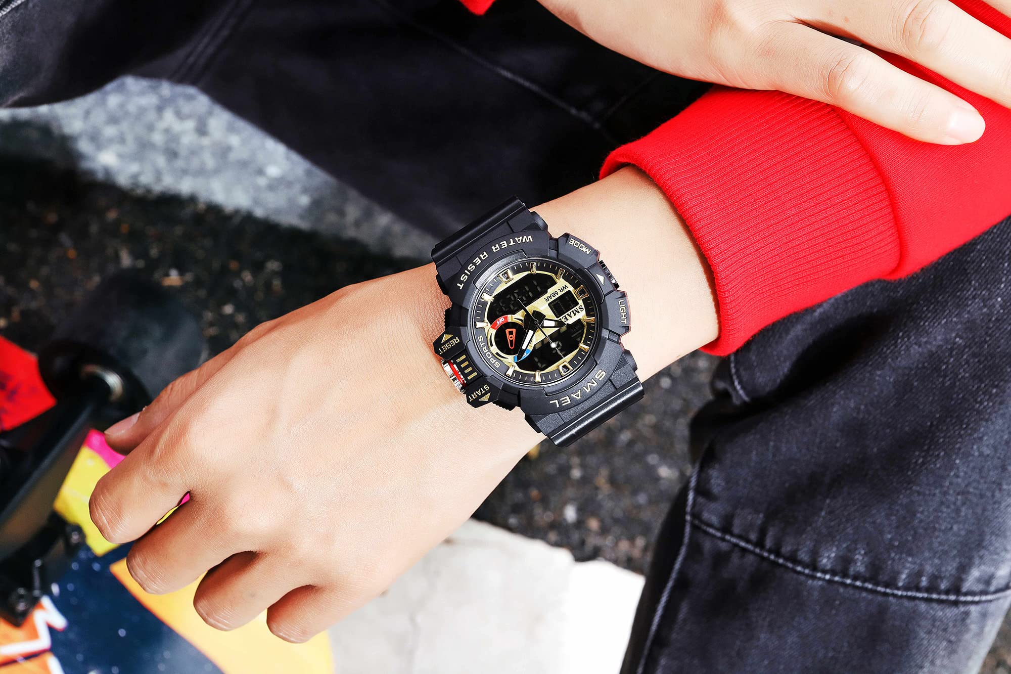 Foto 5 pulgar | Venta Internacional - Reloj Deportivo Carlien Para Hombre, Led, Cuarzo, Doble Pantalla, 50 M, Color Agua Rojo