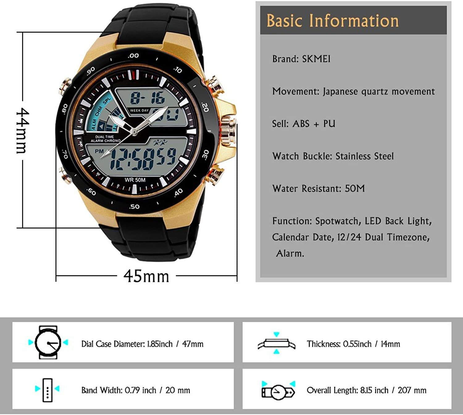 Foto 7 | Venta Internacional - Reloj Digital Carrie Hughes Para Hombre, Resistente Al Agua, 50 M, Con Diámetro Grande