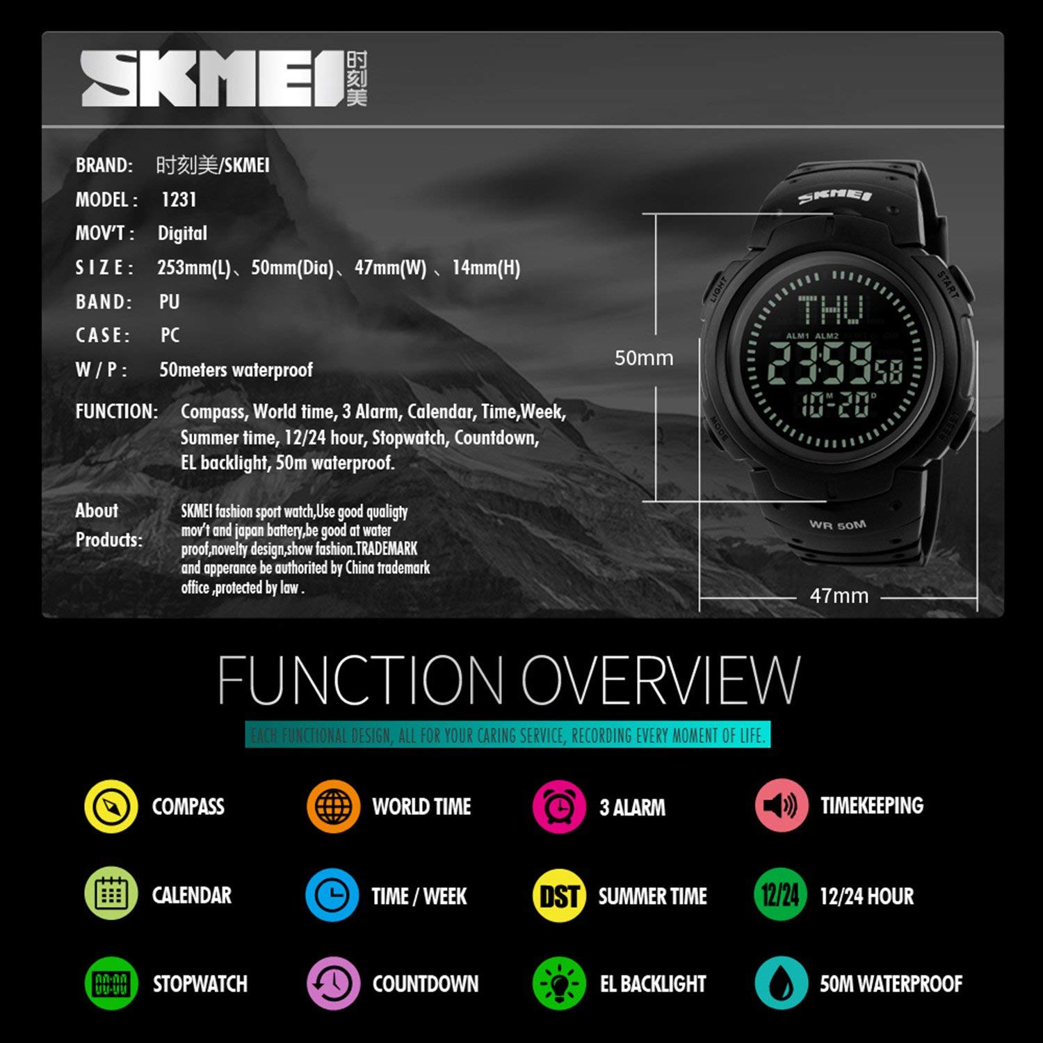 Foto 4 pulgar | Venta Internacional - Reloj Digital Gosasa Para Hombre, Deportivo Militar, Con Brújula, 50 M