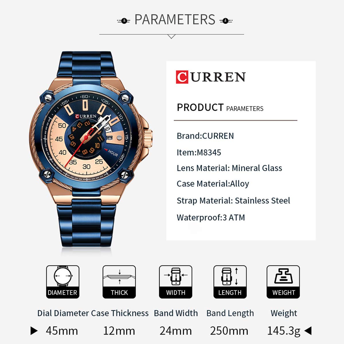 Foto 6 pulgar | Venta Internacional - Reloj De Pulsera Cigoo 8345 Quartz Para Hombre Con Correa De Acero Inoxidable