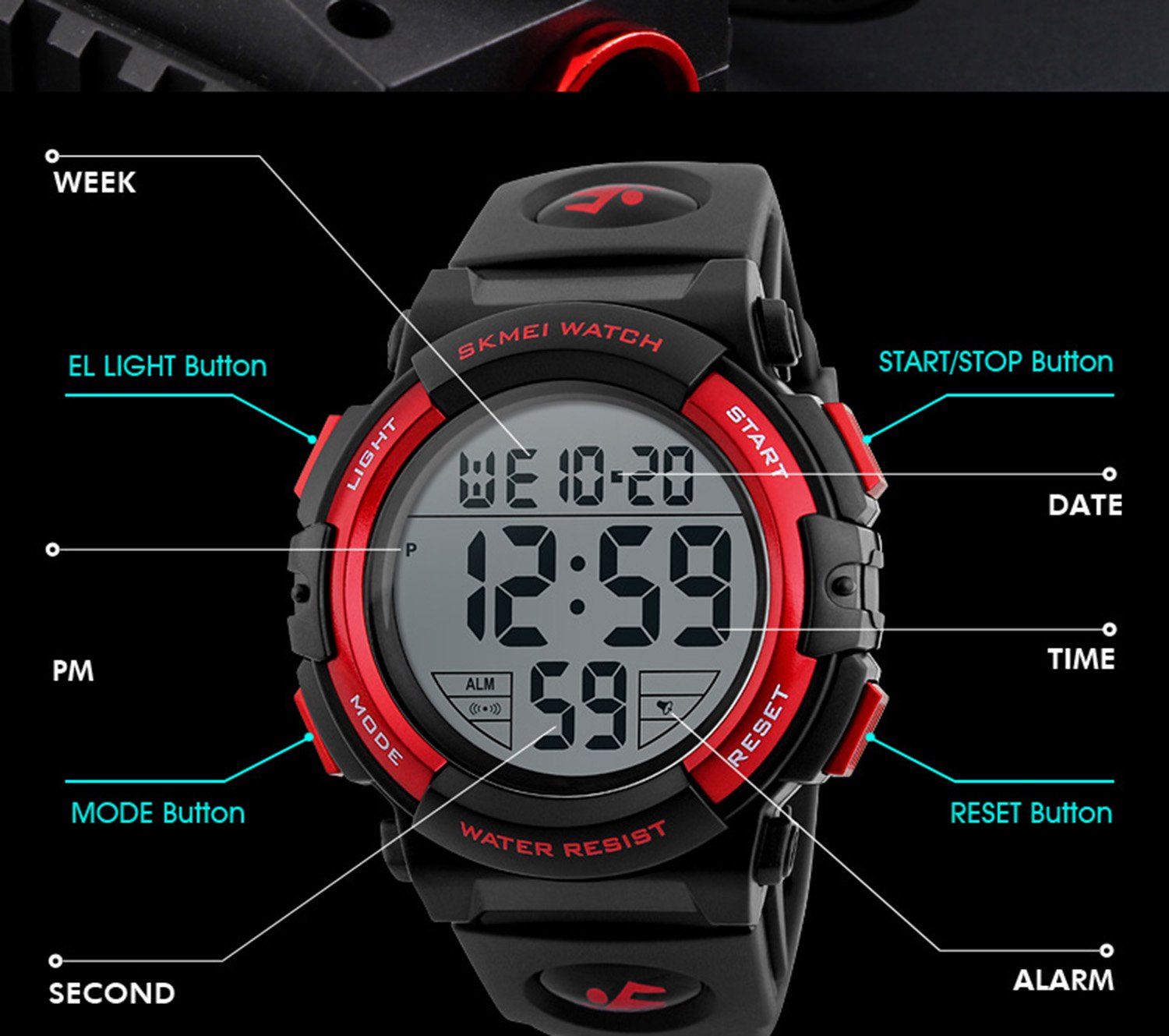 Foto 5 pulgar | Venta Internacional - Reloj Digital Gosasa Para Hombre Con Alarma Led Impermeable Y Cronómetro