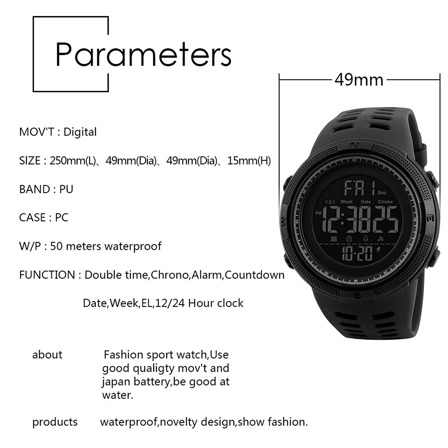 Foto 3 pulgar | Venta Internacional - Reloj Mastop Led Digital Multifunción De 2 Zonas Horarias Para Hombre