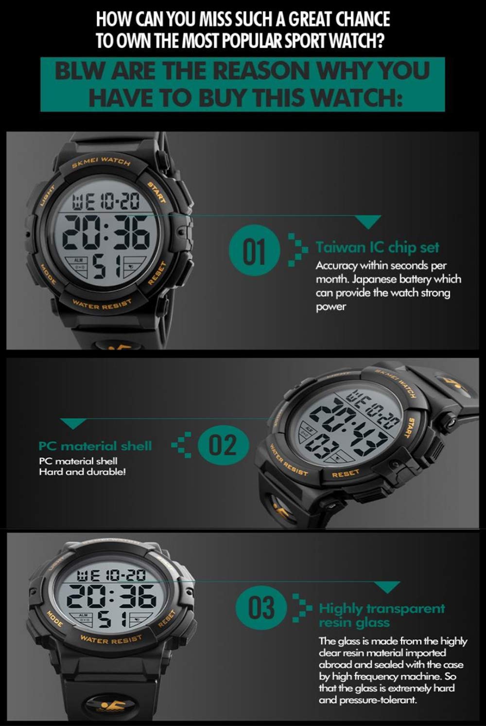 Foto 5 pulgar | Venta Internacional - Reloj Fanmis Big Face Digital Sports Para Hombre, 50 M, Resistente Al Agua