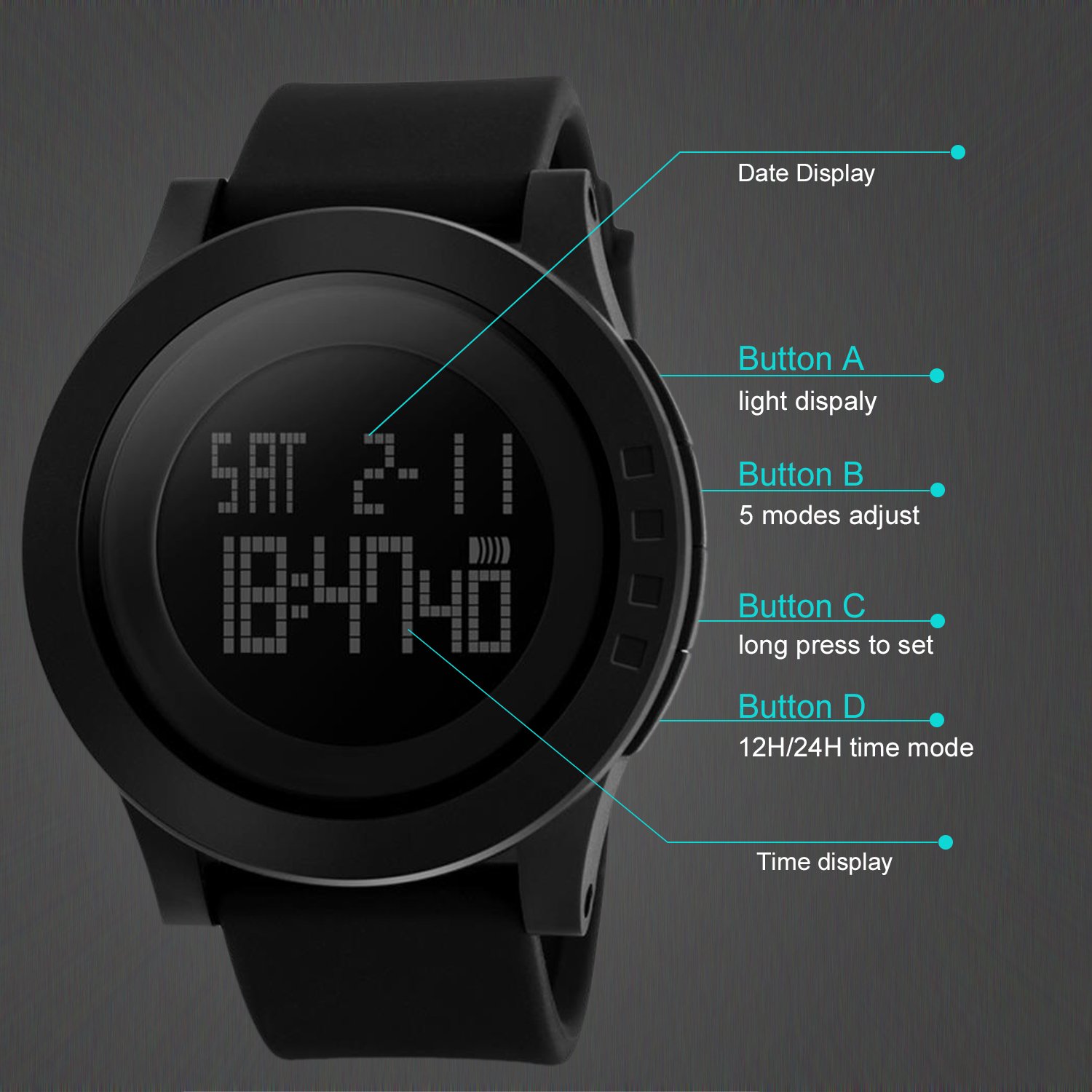Foto 7 | Venta Internacional - Reloj Carful Digital Sport Para Hombre Con Retroiluminación Impermeable