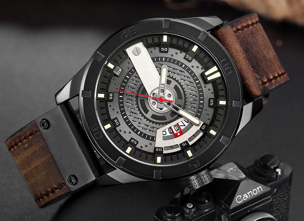 Foto 3 | Venta Internacional - Reloj Fanmis, Correa De Piel Para Hombre, Chapada En Negro, 30 M, Resistente Al Agua