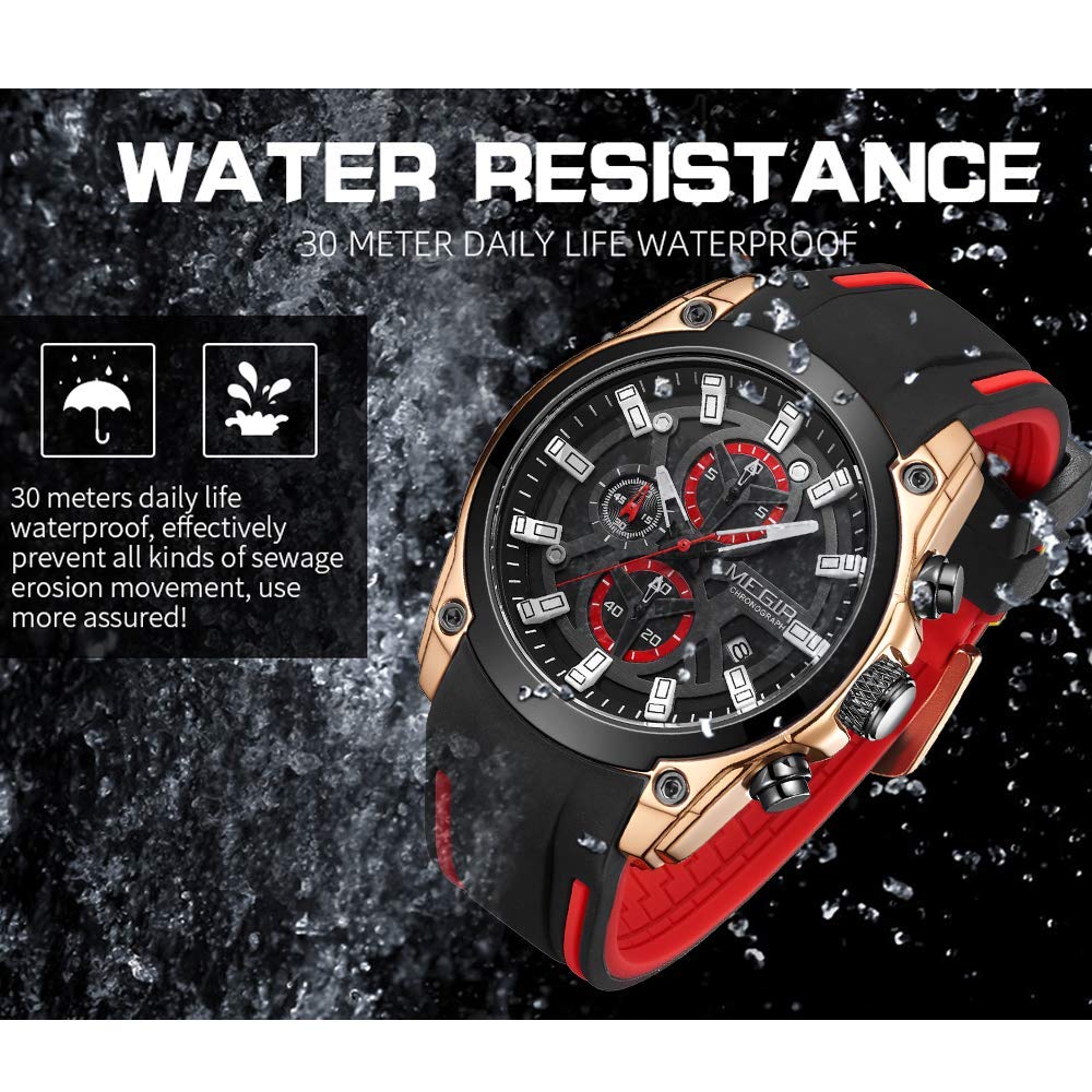 Foto 6 pulgar | Venta Internacional - Reloj Megir Chronograph Para Hombre Con Correa De Silicona Roja De 46 Mm
