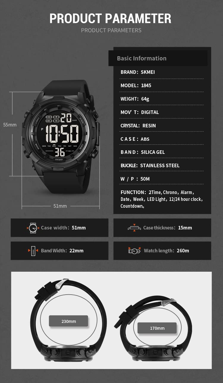 Foto 7 | Venta Internacional - Reloj Digital Gosasa Con Alarma Led Impermeable Y Cronómetro Para Hombre